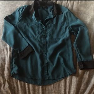 Mossimo button down green and black blouse